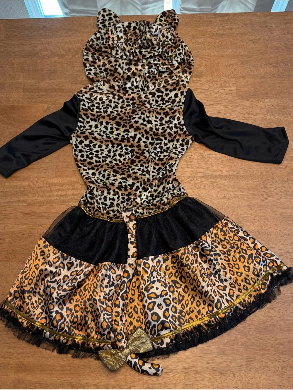 Sassy Spots Leopard Print Costume Girls Size XL Cat Feline Hooded Dress EUC